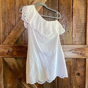 One shoulder white eyelet lace dress(small)